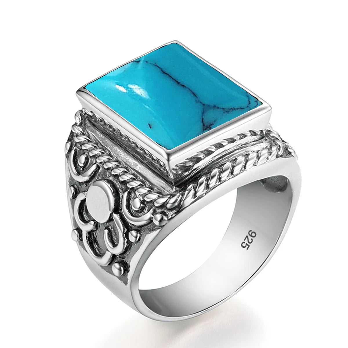 Real 925 Sterling Silver Heavy Signet Rings Men's Massive Amethyst 12*16mm Stone Party Male Vintage Jewelry Gift For Husband Top