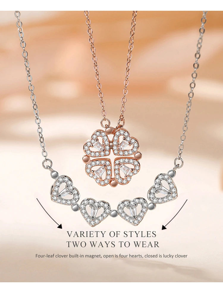 S925 Silver Four-leaf Clover Pendant Necklace with CZ Cubic Zirconia Ladies' Link Chain for Birthday & Wedding