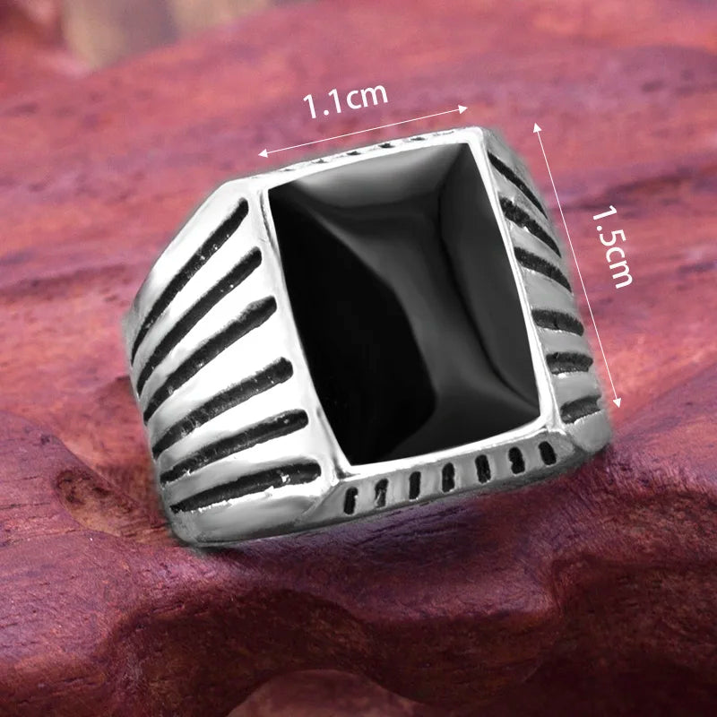 Punk Rock Vintage Heart Signet Ring Men Classicl Party Jewelry Male Wedding Black Men Square Enamel Ring