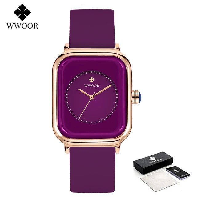 WWOOR Luxury Brand Red Square Watch For Women Quartz Watch Elegant Dress Ladies Wristwatch Simple Female Clock Relogio Feminino