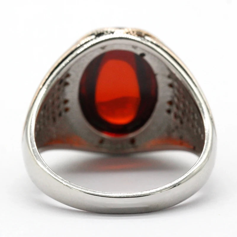 925 Silver Men's Ring Red Garnet Stone Vintage Handmade Turkish Ring for Women Rock Jewelry Christmas Gift for Women Gemstone