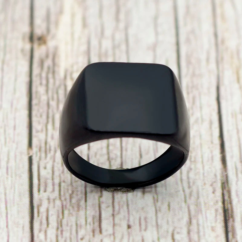 Punk Rock Vintage Heart Signet Ring Men Classicl Party Jewelry Male Wedding Black Men Square Enamel Ring
