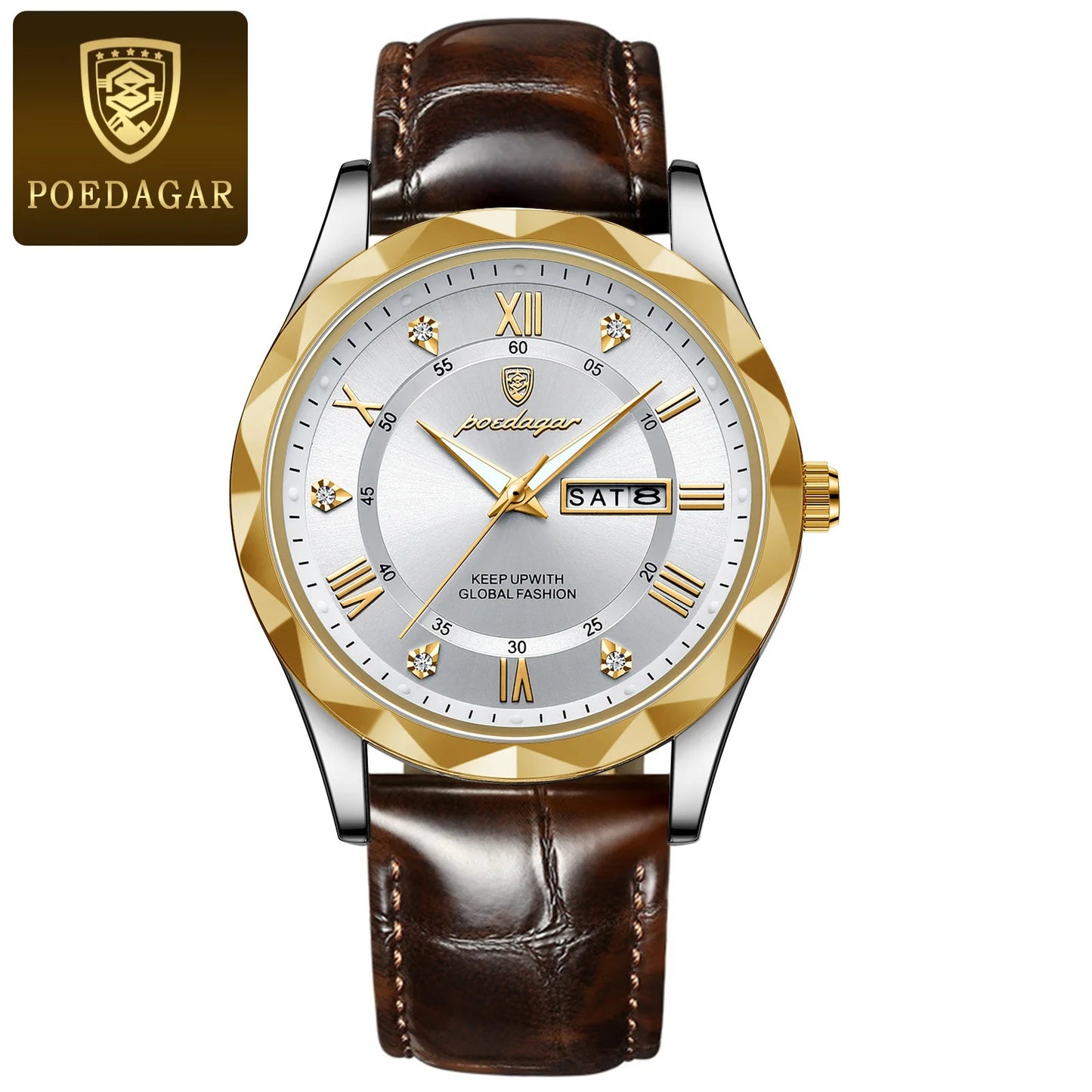New Arrival Poedagar 615 Business Watch for Men Luxury Gold Quartz Watches Mens Steel Band Waterproof Luminous Date Wristwatches