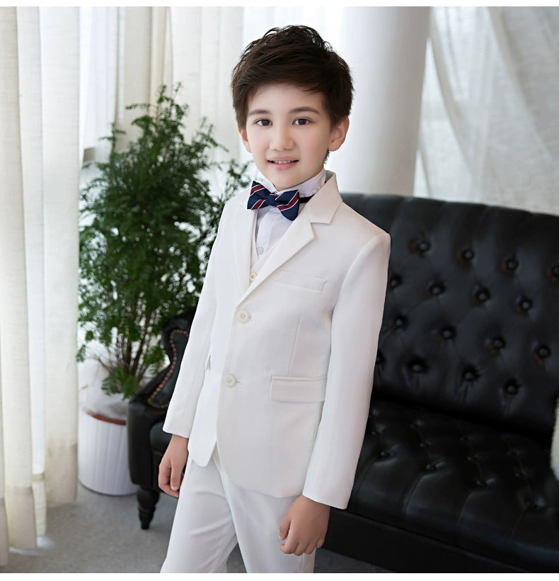 White Kids Boy Host Piano Handsome Suit