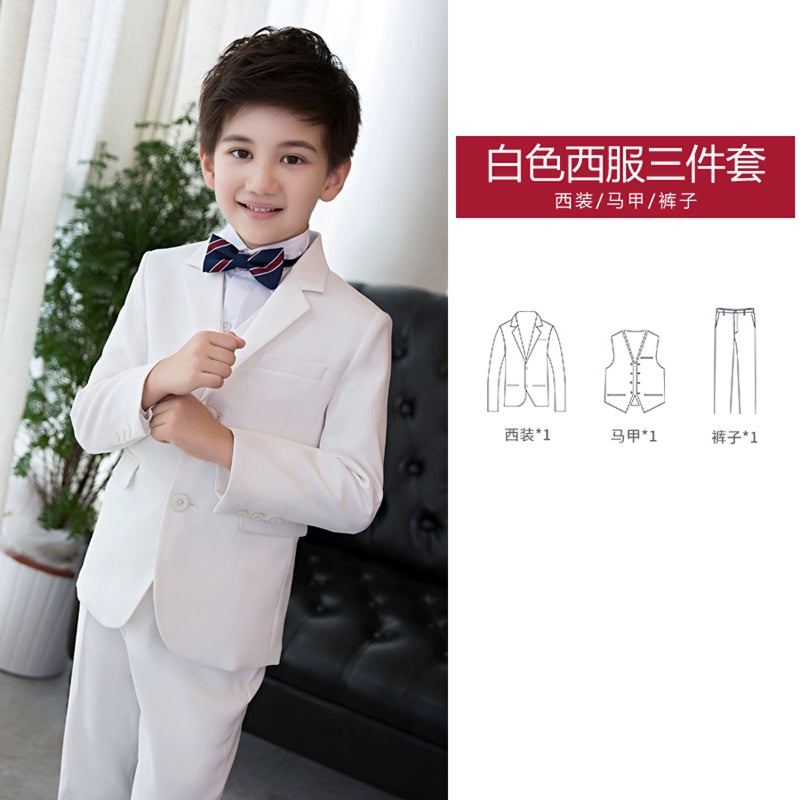 White Kids Boy Host Piano Handsome Suit
