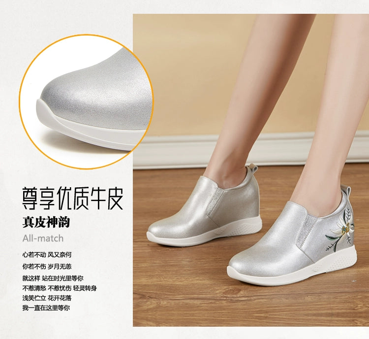 Small White Shoes Embroidered Inner Heightening All-Match Skinny Women's Shoes