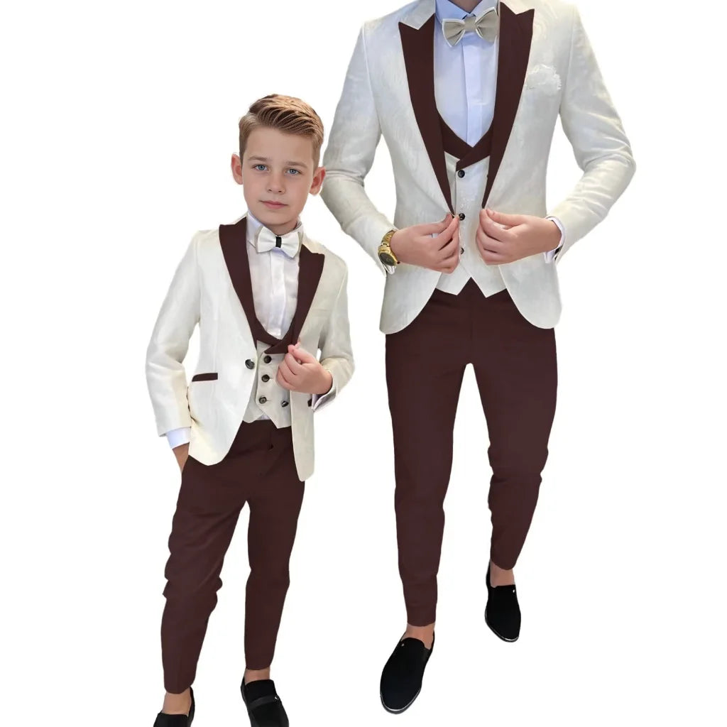 Classic Jacquard Kids 3 Piece Suit for Boys 3-16 Years Peak Lapel One Button Boy Suit Birthday Party Blazer Vest Pant Suit Set