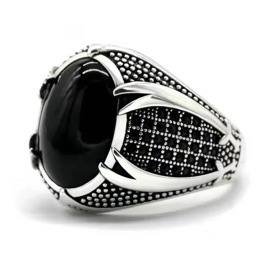 Fashion Stainless Steel Rings Vintage Carved Pattern Black/White/Red Zircon Stone Rings for Men Accessories Wedding Jewelry 6-14