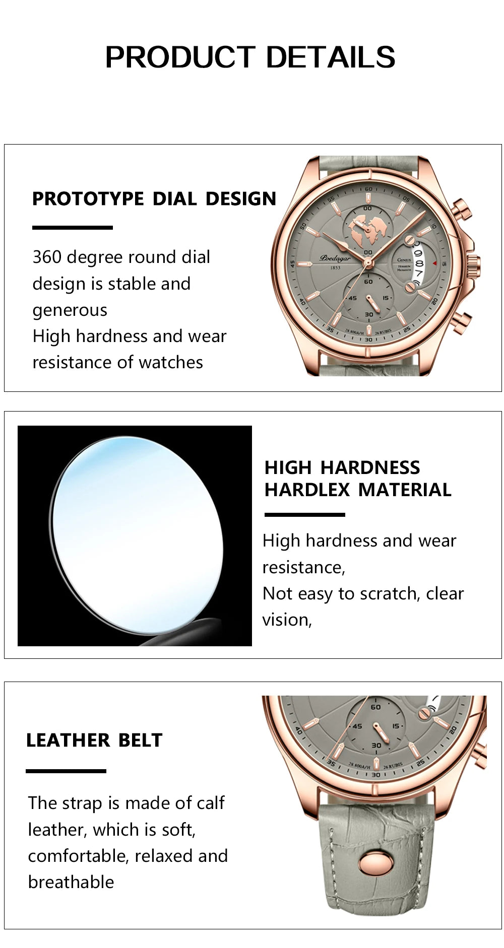 POEDAGAR Luxury Watches For Men Chronograph Date Waterproof Luminous Man Watch Leather Quartz Business Men's Watch with Box Gift