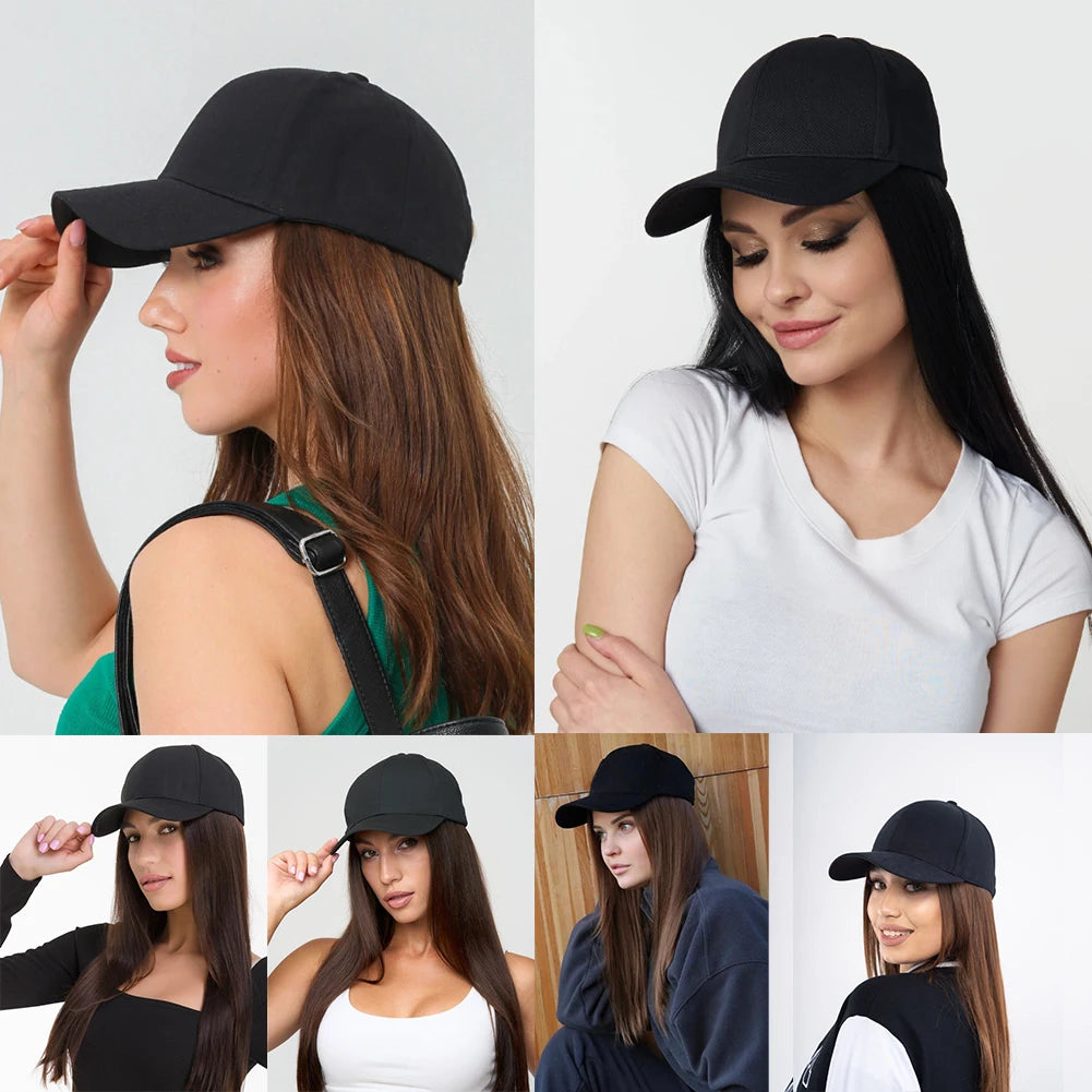 hat wig straight hair Synthetic Long Straight Baseball Cap with Hair Extensions 24 Inch High Quality fiber Adjustable Wig Hat for Women Girls