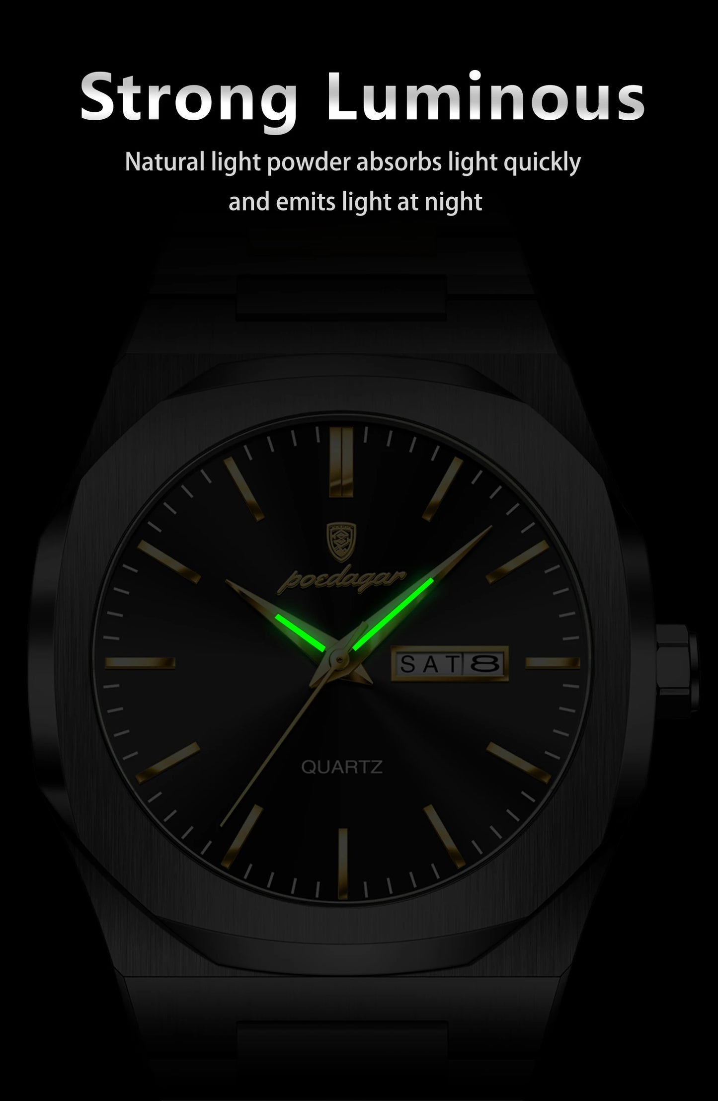 POEDAGAR Fashion Brand Male Watch Waterproof Luminous Stainless Steel Watches For Men Date Week Casual Quartz Men's Clock Reloj