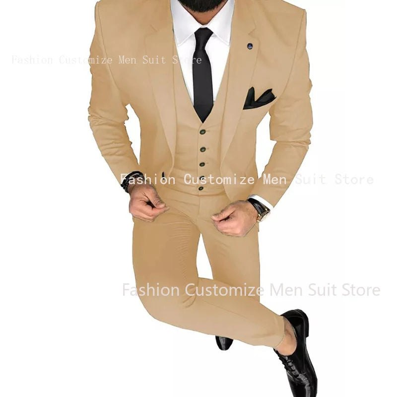 Latest Olive Green Men Suits for Groom 3 Piece Classic Wedding Tuxedo Notched Lapel Best Man Slim Fit Blazer trajes de hombre