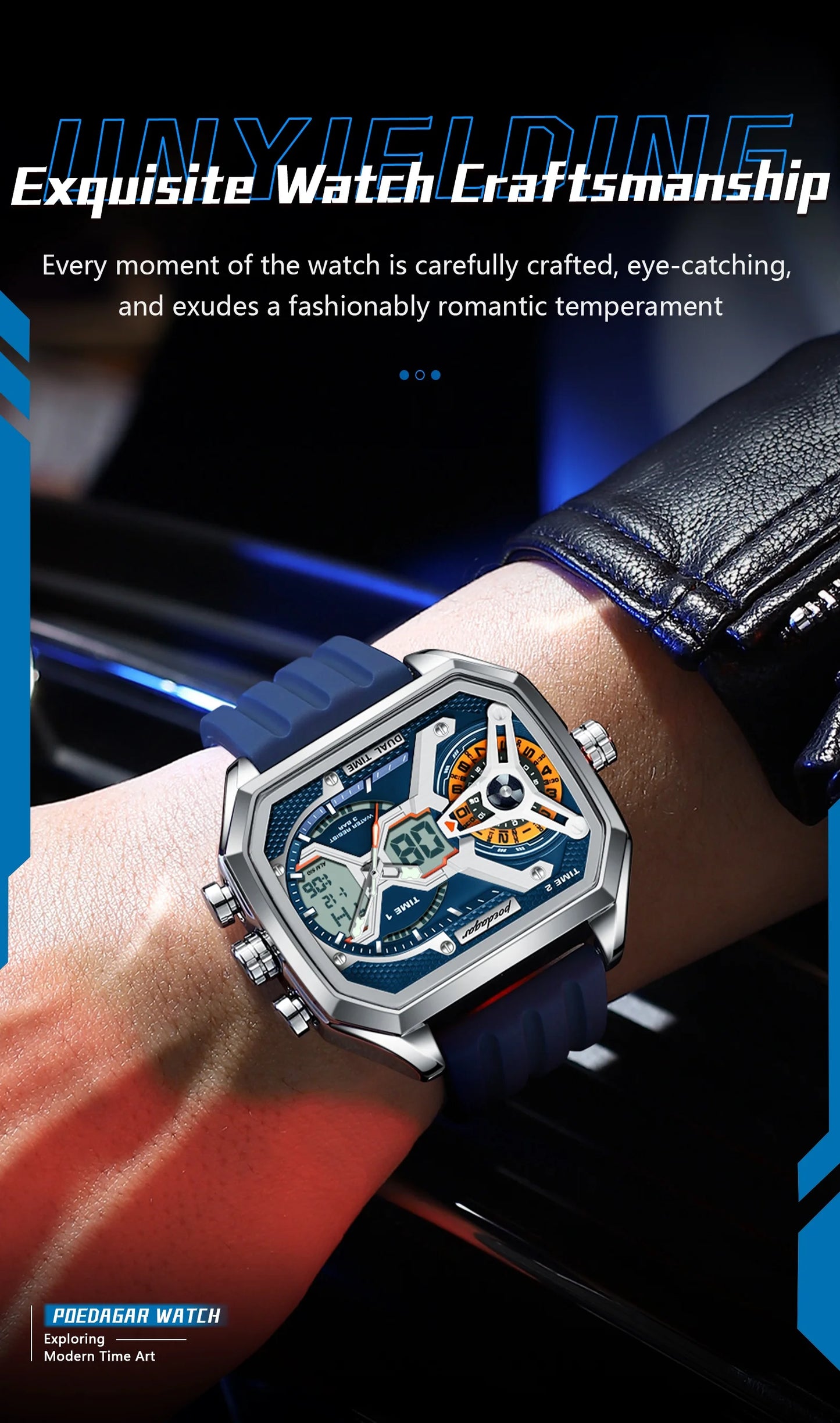 POEDAGAR Top Luxury Men Clock Date Week Luminous LED Man Watch Silicone Strap Electronic Dual Time Fashion Men's Quartz Watches