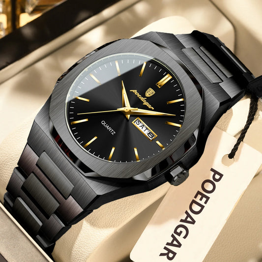 POEDAGAR Fashion Brand Male Watch Waterproof Luminous Stainless Steel Watches For Men Date Week Casual Quartz Men's Clock Reloj