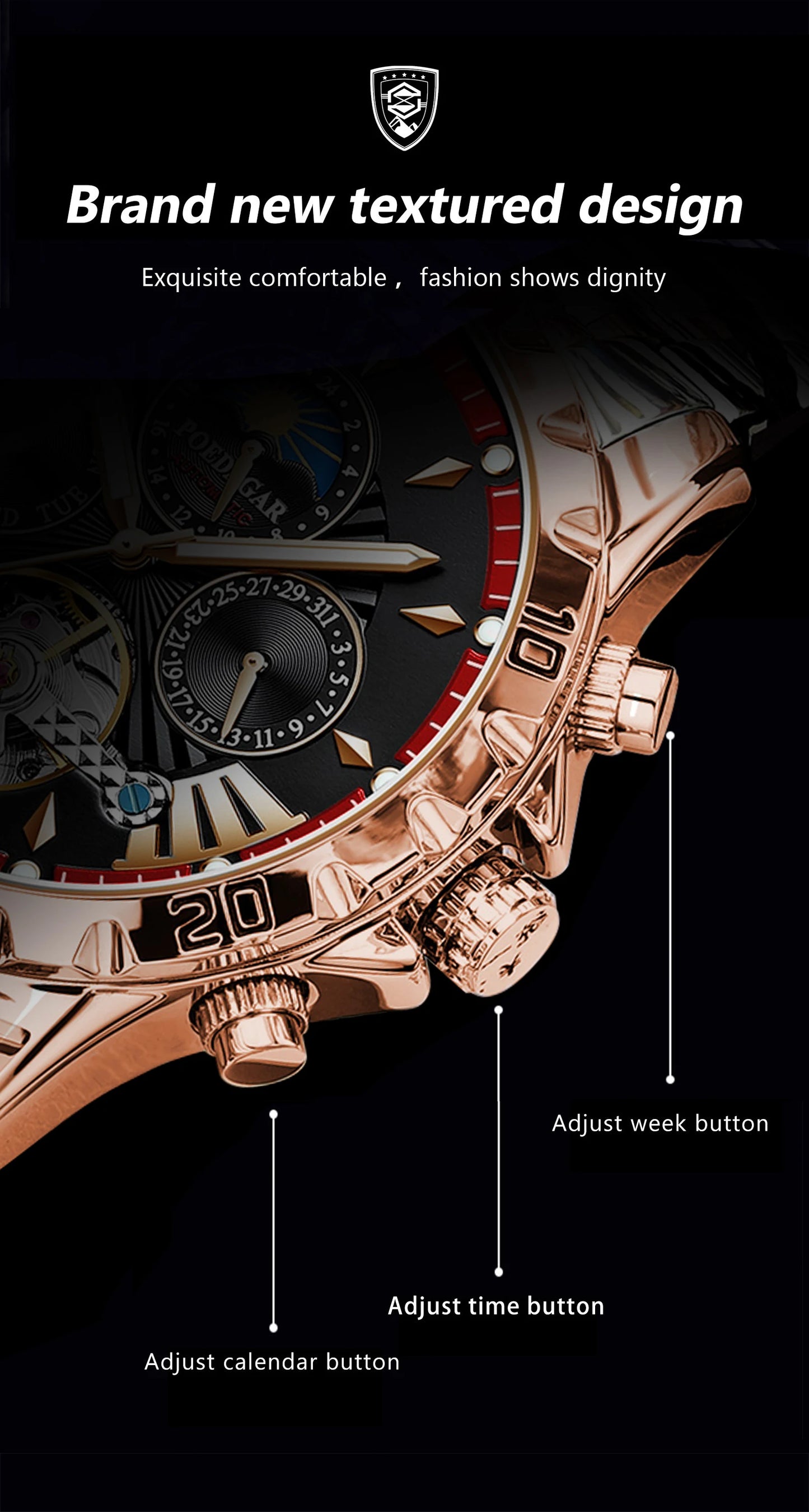 POEDAGAR Luxury Automatic Mechanical Wristwatch Waterproof Luminous Date Week Tourbillon Leather Men Watch Men's Fashion Watches