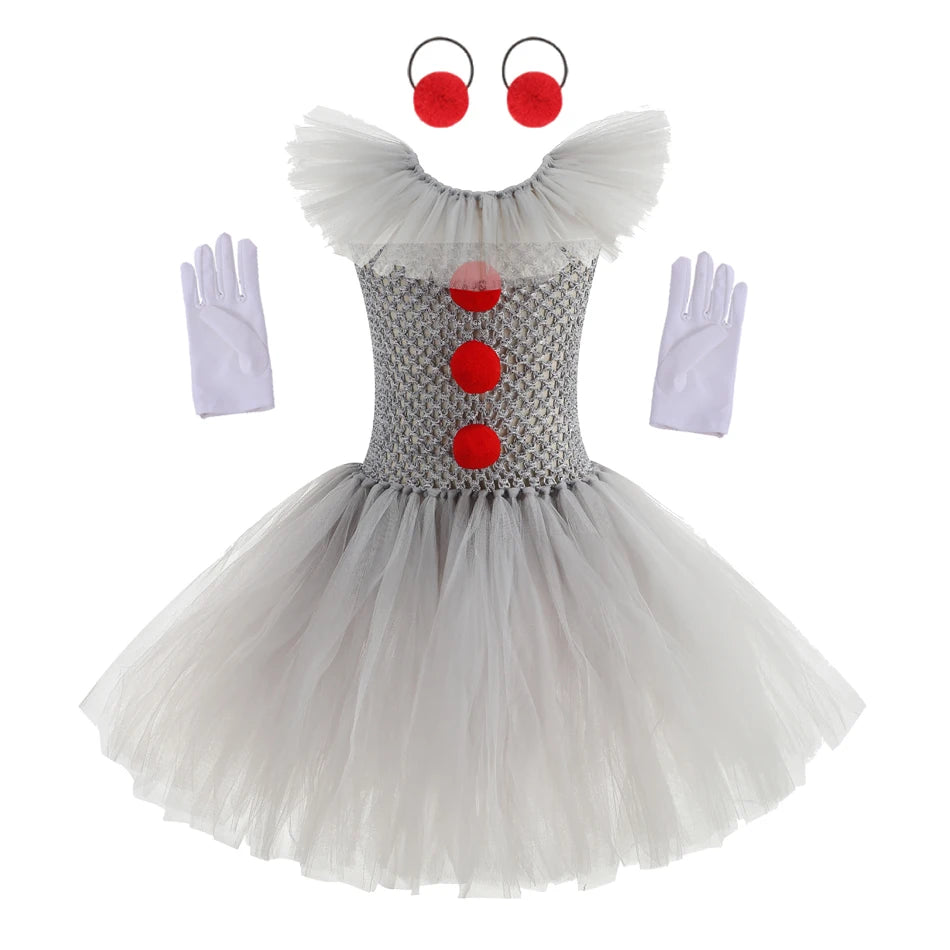 2025 Halloween Cosplay Costume For Kids Gray Joker Girls Tutu Dress Scary Clown Costume Carnival Party Dress Up