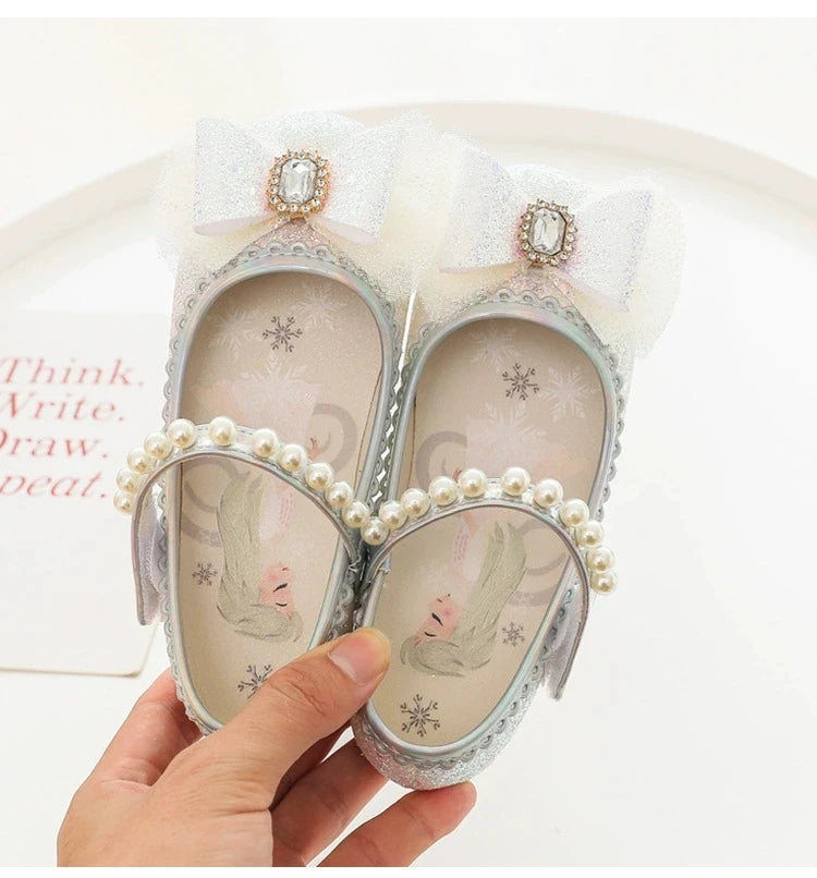 Baby Girl's Princess Shoes Leisure Candy Color Bowtie Kids Ballet Flats Toddler Light Rhinestone Pearl Autumn Children Flat Shoe