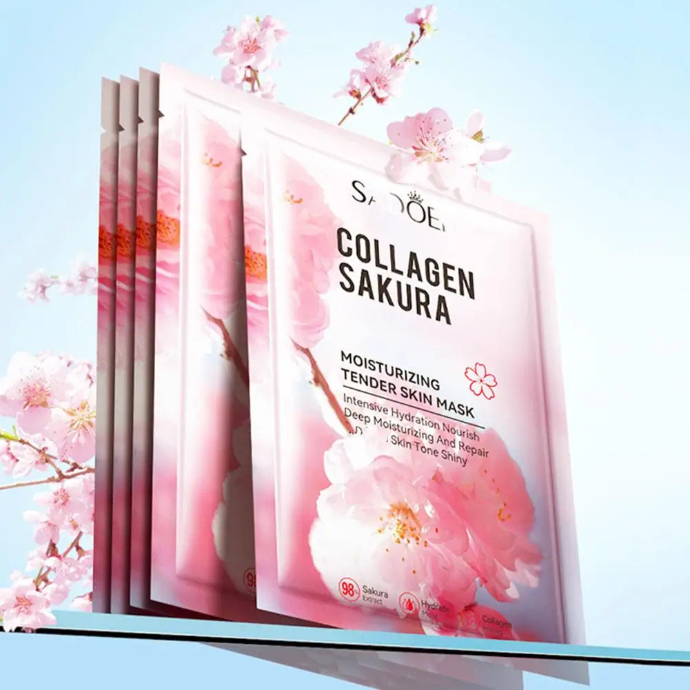 Sakura Collagen Face Mask Moisturizing Firming anti-Wrinkles fading Fine Lines Facial Mask Beauty Skin Care 1/3/5/10pcs