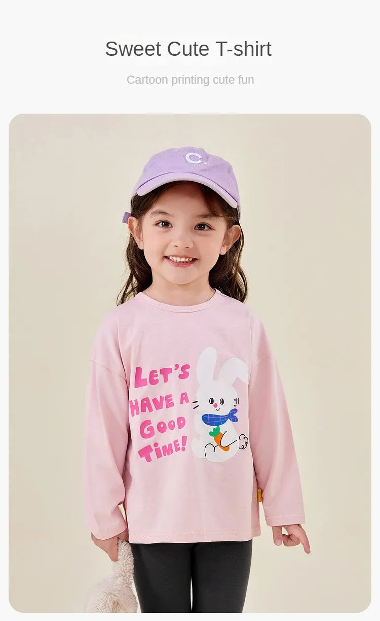 Kids Girls Printed T-shirt Autumn Cartoon Base Long Sleeve Baby Boys Top Versatile Pullover Bottom Children Girls Shirts