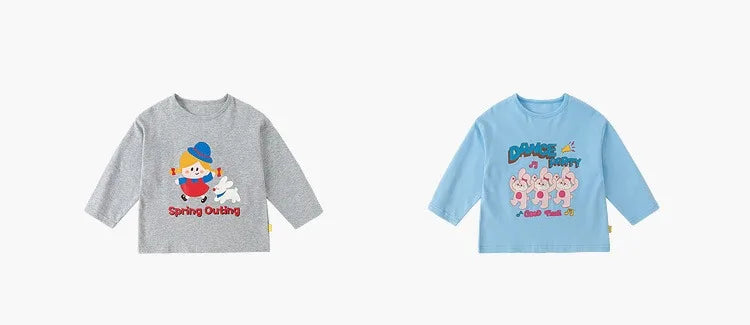 Kids Girls Printed T-shirt Autumn Cartoon Base Long Sleeve Baby Boys Top Versatile Pullover Bottom Children Girls Shirts