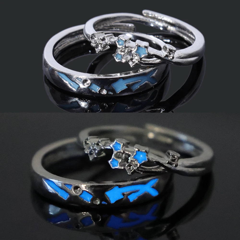 Sweet Couple Night Glowing Star Style Unique Design Premium Feel Adjustable Rings Simple Opening Luminous Lovers Exquisite Ring