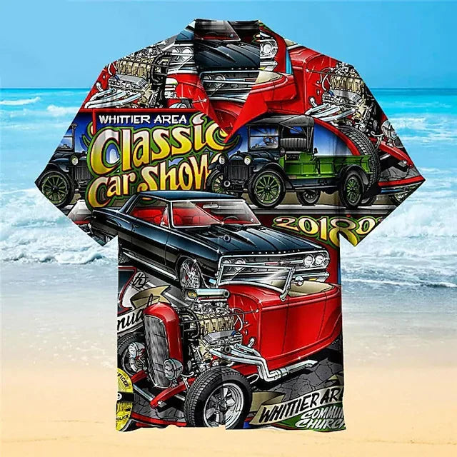 Hawaiian Shirt Car 3d Printed Shirts Men's Women's Beach Blouse Men's Vocation Lapel Shirts Cuba Camisas Men's Clothing