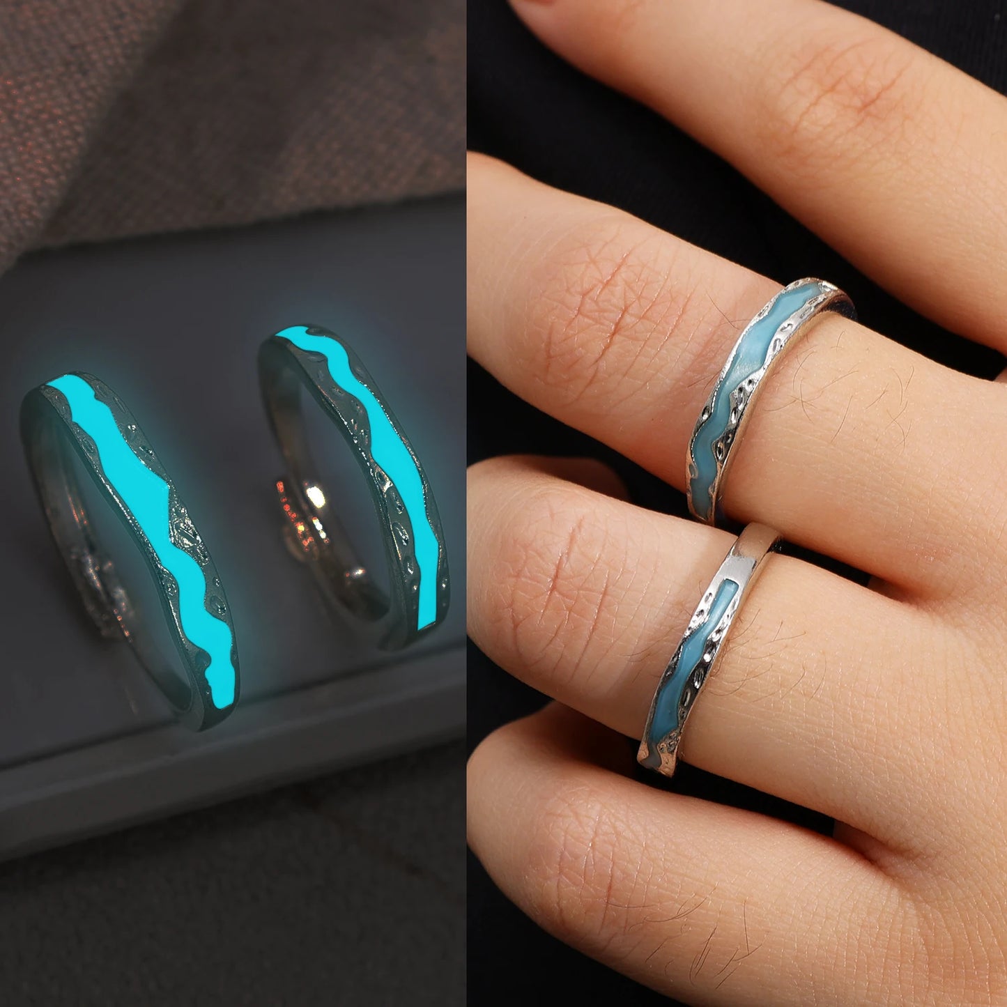 Romance Luminous Couple Ring Fashion Women Men Adjustable Finger Glow in Dark Blue Light Rings Vintage Luxury Love Couples Rings