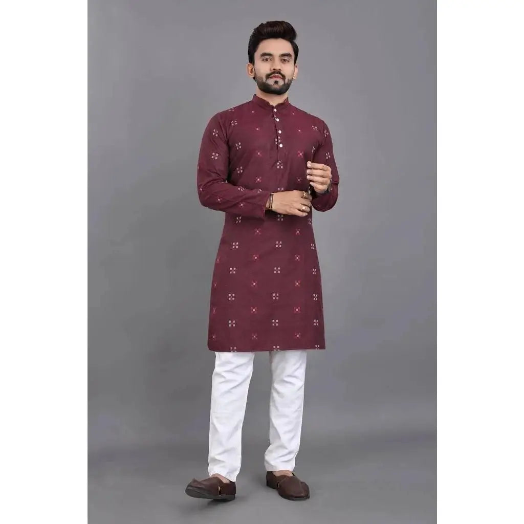Men Digital Printed Kurta Vardha Regular Fit Mandarin Collar Long Suitable All Occasions Such Wedding Hari Raya Aidilfitri