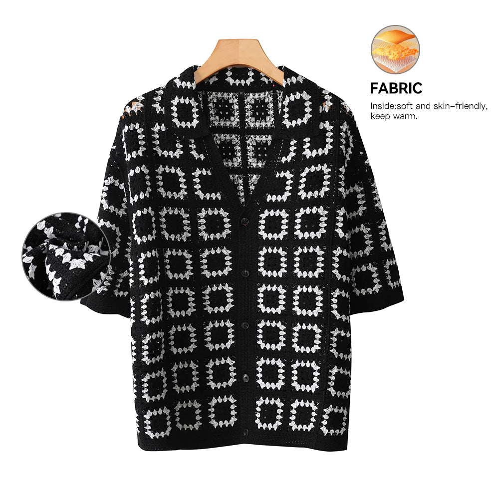 Men's Short Sleeves Summer Knitted Printing Fashion Short-Sleeved Breathable Casual Slim Soft Loose Tops Men US Size