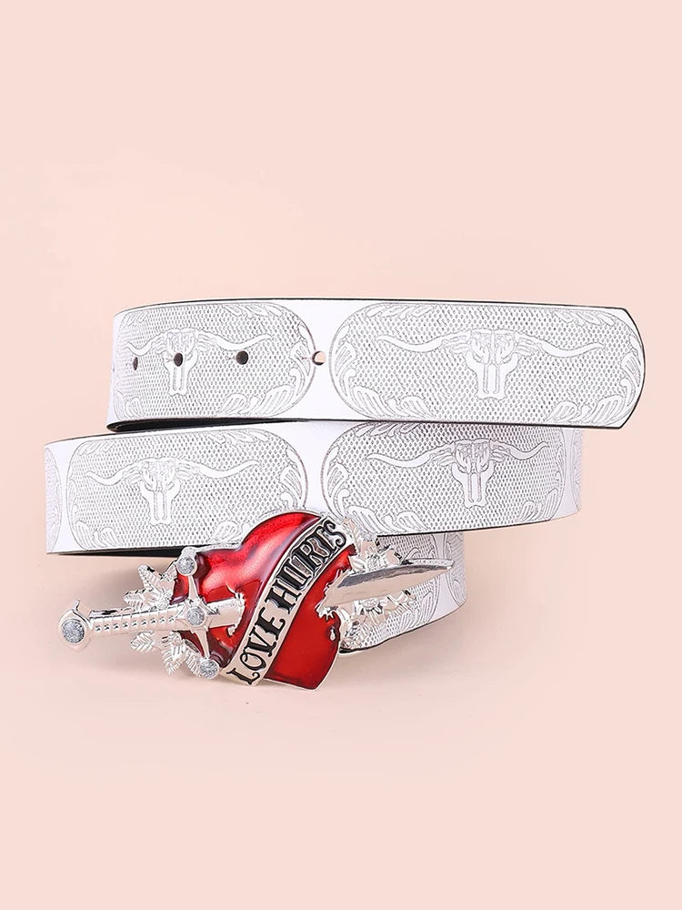 Hip Hop Punk Belt Retro Fashion Personality White Wide Edge Love Casual Versatile Belt Women's Fashion Y2K Couple