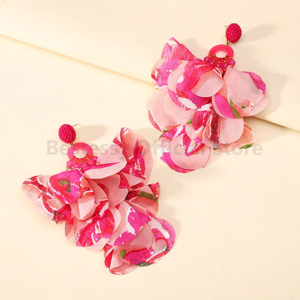 Boho Multicolor Cotton Flower Petal Dangle Earrings For Women Luxury Elegant Handmade Beaded Tassel Ear Pendant Fashion Jewelry