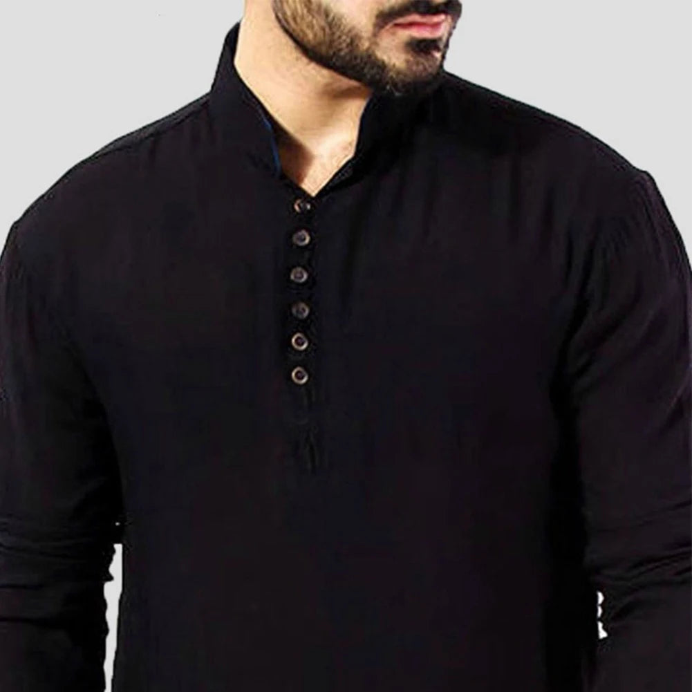Mens Indian Traditional Kurta Shirt Long Sleeve Cotton Ethnic Kaftan Tunic Blouse for Men, Sizes M-3XL, Authentic Cultural Wear