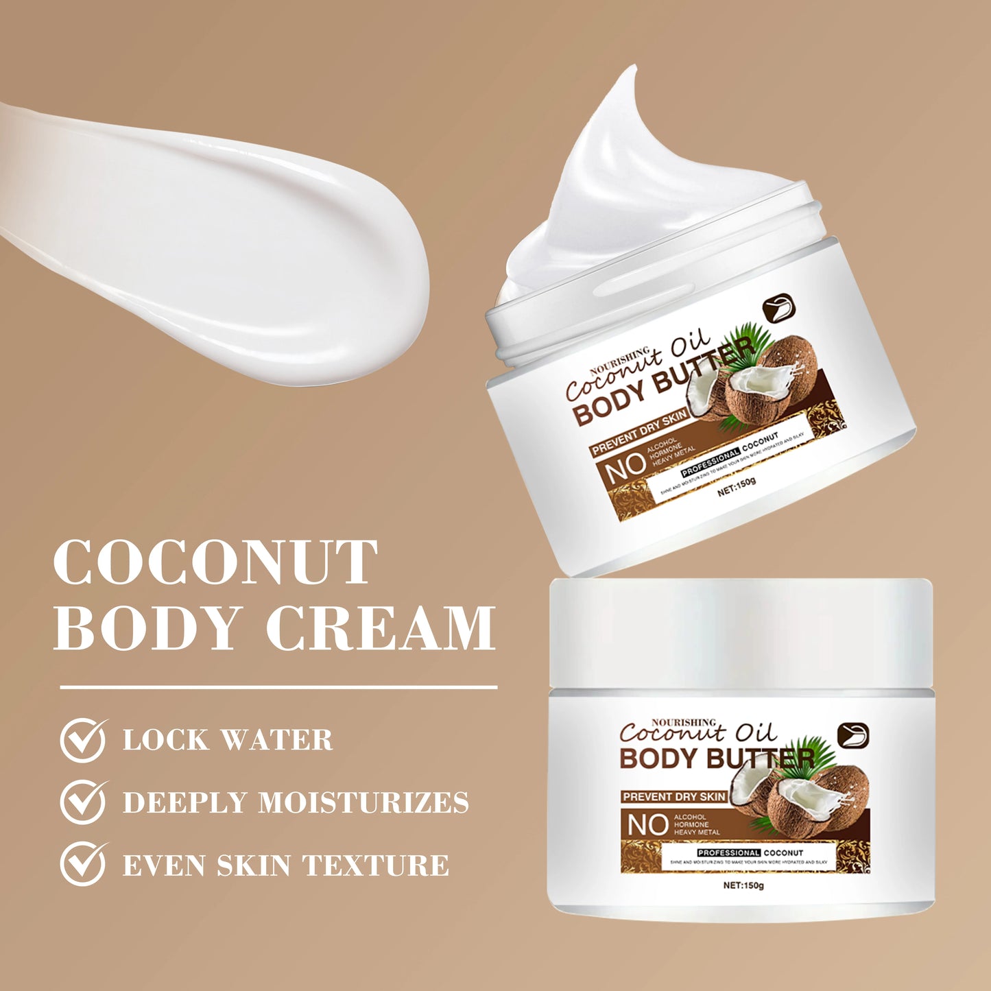 Ottilavie Coconut Oil Body Cream: With Coconut Oil & Aloe, Deep Hydration for All Skin Types, Non-Greasy, Ideal Gift