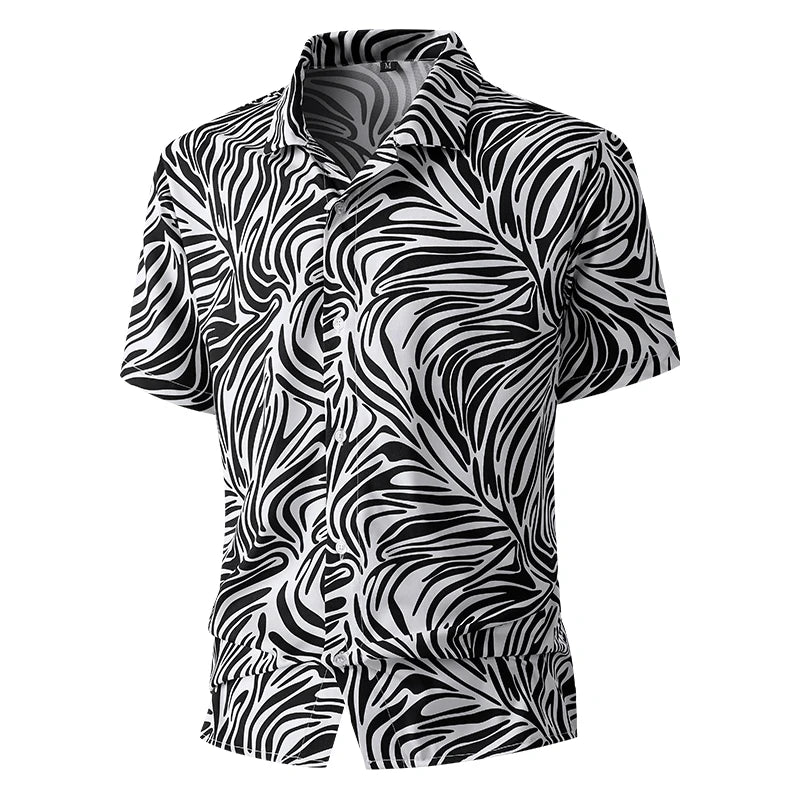 Men Loose Short Sleeve Shirt Trendy Printed Shirt Jacket
