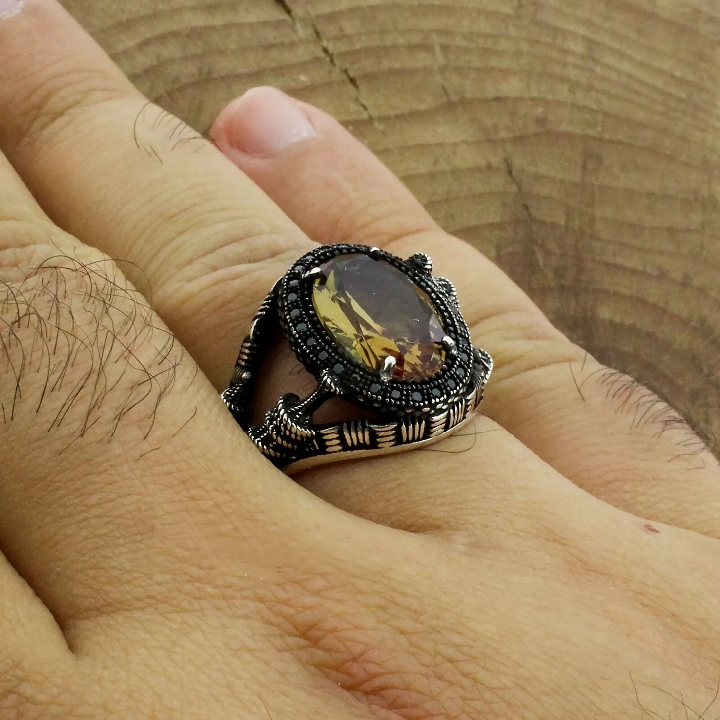 Retro Handmade Turkish Signet Rings For Men Ancient Carved Scorpion Animal Rings Yellow Zircon Inlay Fashion Muslim Jewelry