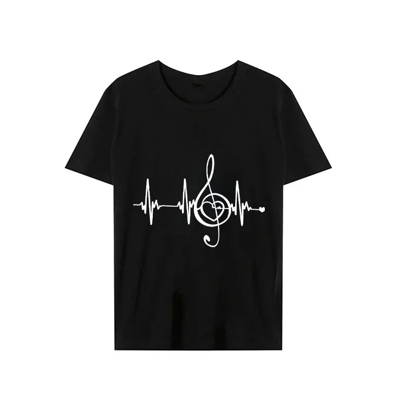 Men's Black Shirts Short Sleeves T-Shirts Oversized Summer Tops Music Note Heartbeat Funny Tshirts for Men Design Music Tee Tops
