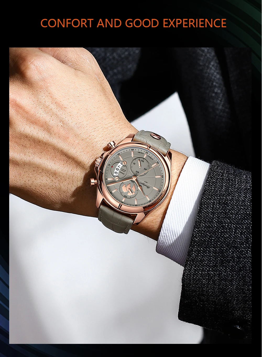 POEDAGAR Luxury Watches For Men Chronograph Date Waterproof Luminous Man Watch Leather Quartz Business Men's Watch with Box Gift