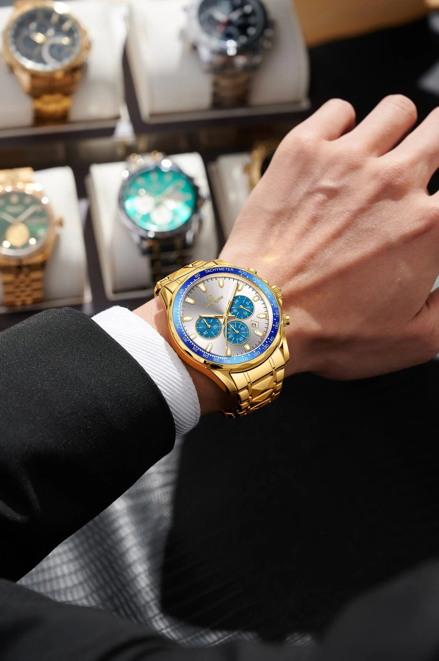 POEDAGAR Luxury Gold Watches Men Business Waterproof Luminous  Fashion Stainless Steel Date Week Band Male's Quartz Watch Reloj