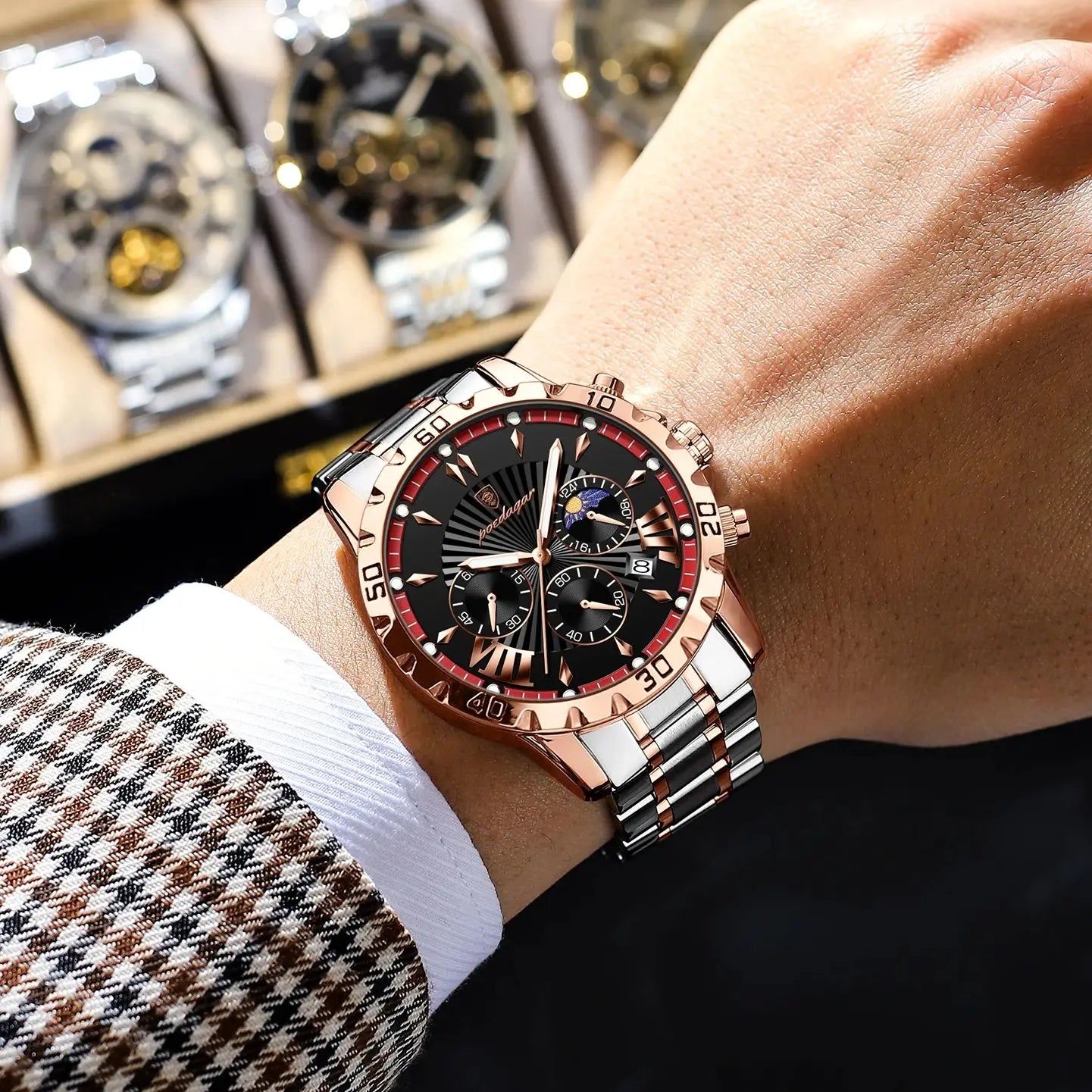 POEDAGAR Luxury Sport Man Watch Chronograph Luminous Waterproof Date Men Watch High Quality Stainless Steel Men's Quartz Watches