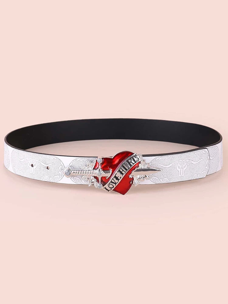 Hip Hop Punk Belt Retro Fashion Personality White Wide Edge Love Casual Versatile Belt Women's Fashion Y2K Couple
