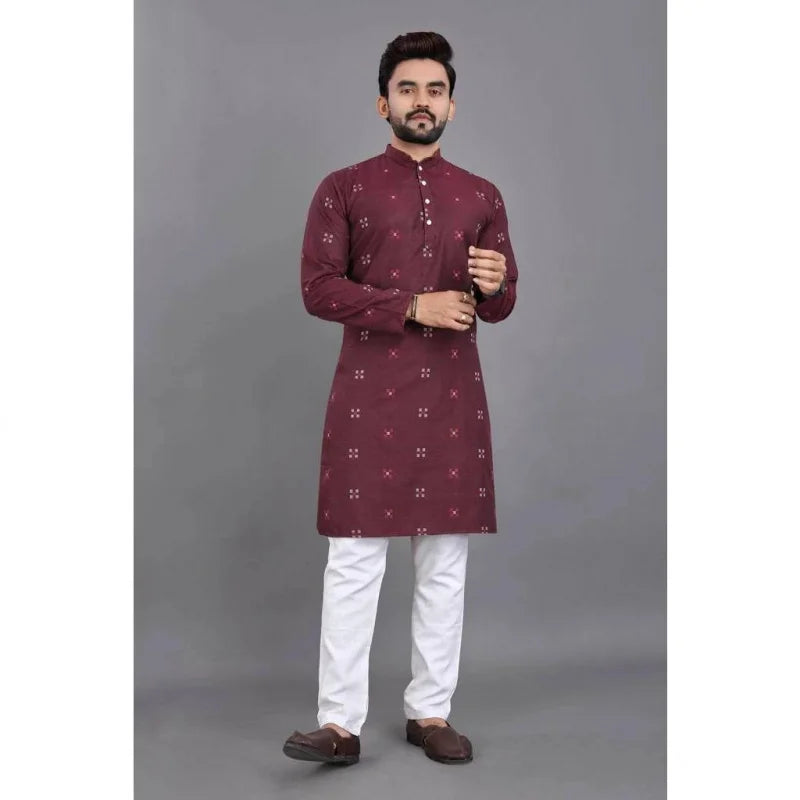 Men Digital Printed Kurta Vardha Regular Fit Mandarin Collar Long Suitable All Occasions Such Wedding Hari Raya Aidilfitri