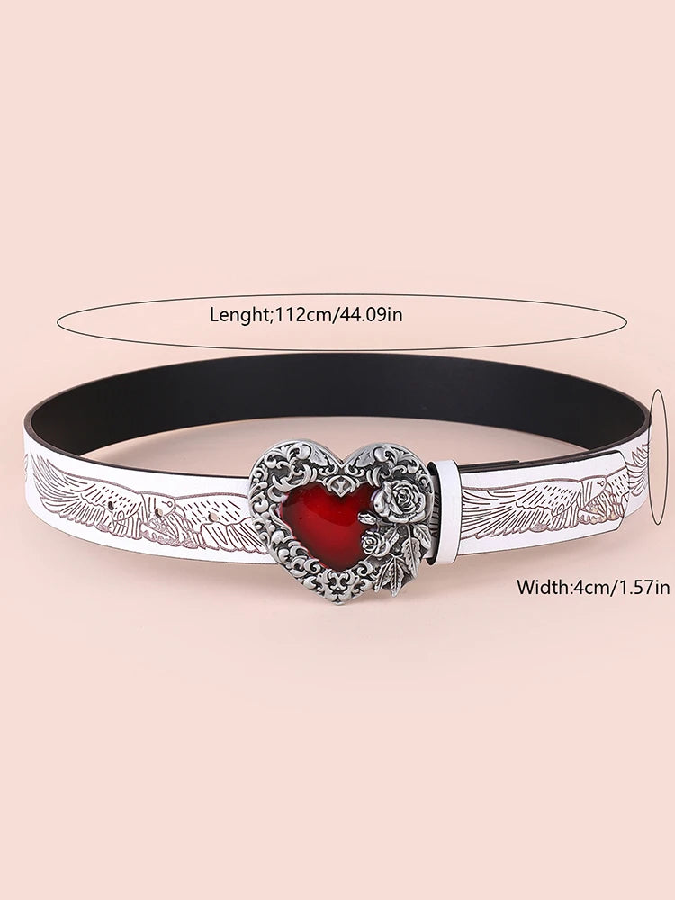 Hip Hop Punk Belt Retro Fashion Personality White Wide Edge Love Casual Versatile Belt Women's Fashion Y2K Couple