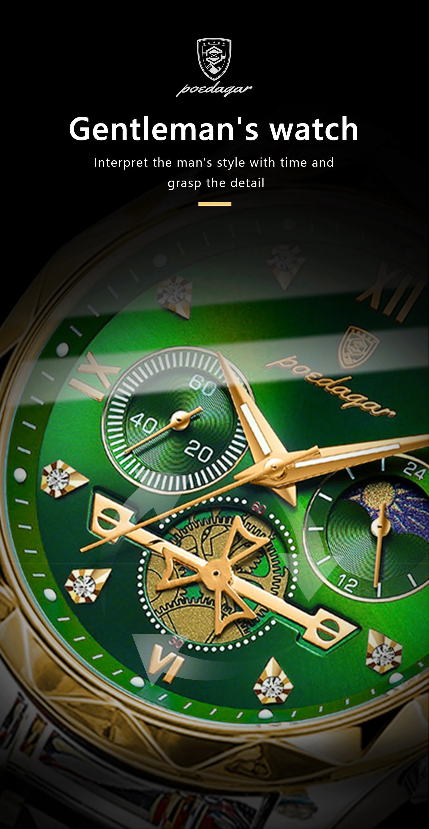 POEDAGAR Top Trendy Men Wristwatch Stainless Steel Chronograph Man Watch Waterproof Luminous Business Men's Quartz Watches Reloj