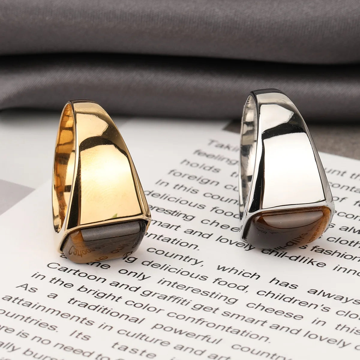 Natural Gemstone Tiger Eye Signet Ring Stainless Steel Waterproof Handmade Jewellery Rings for Men Women Father Boyfriend Gift