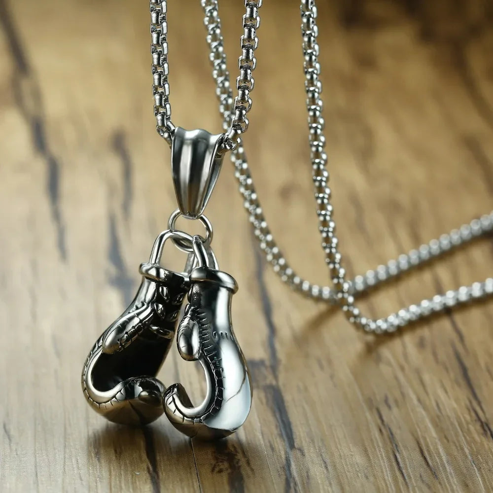 Men Hiphop Chain Necklace Cool Male Jewellery Sport Fitness Jewelry Double Boxing Glove Pendant Necklace