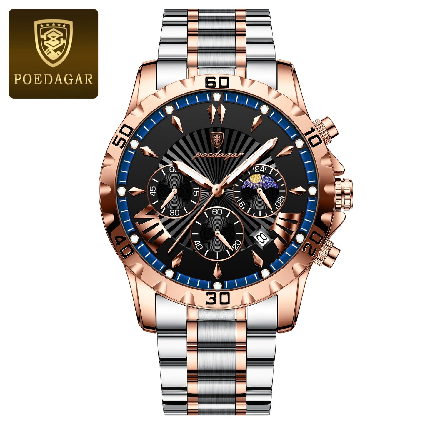POEDAGAR Luxury Sport Man Watch Chronograph Luminous Waterproof Date Men Watch High Quality Stainless Steel Men's Quartz Watches