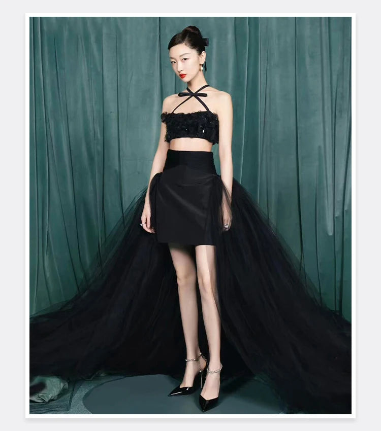 2025 New Mesh Hot Drilled Sexy Versatile Pointed Shallow Mouth Water Diamond Chain High Heels Baotou Sandals for Women
