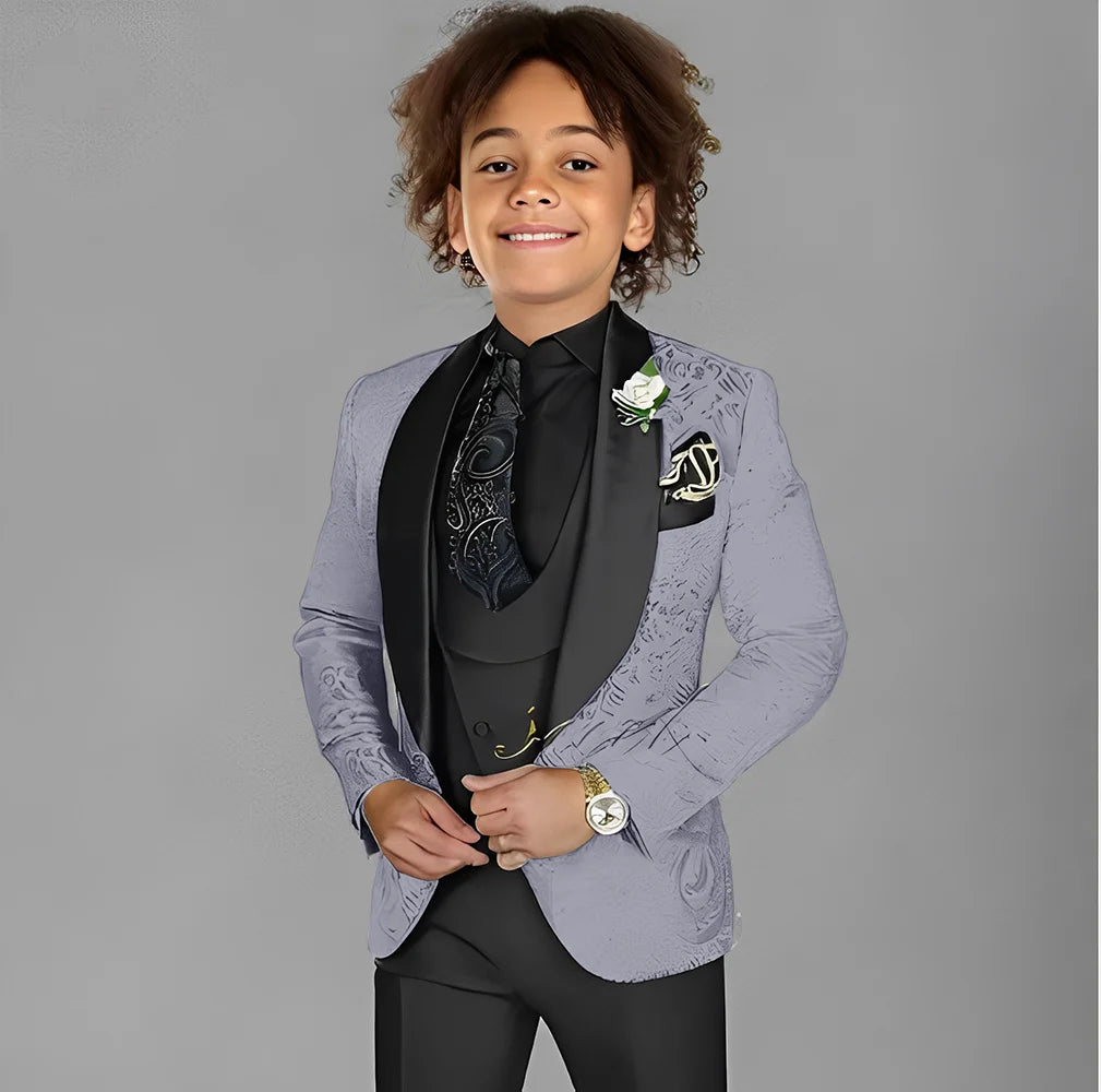 Jacquard Boys Suit 3 Piece Set Wedding Tuxedo for Kids Party Jacket Pants Vest 2-16 Years Old Formal Suit Customization
