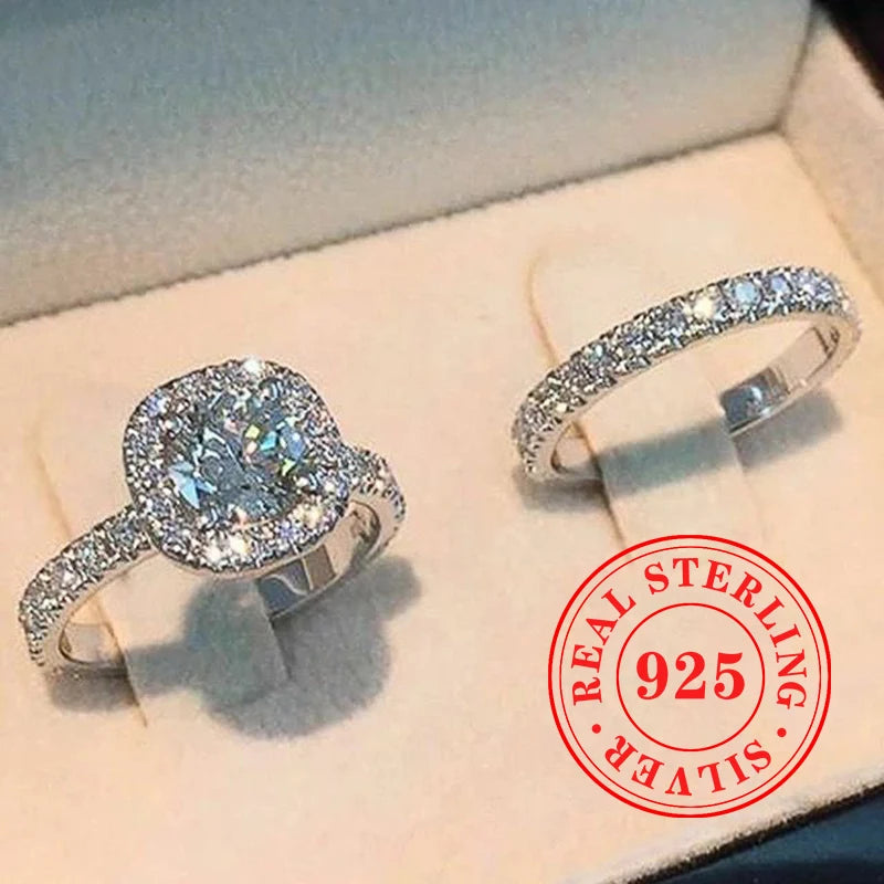 Huitan Honorable Women Rings Set 925 Sterling Silver Exquisite Full Paved CZ Finger Accessories Chic Wedding Ceremony Jewelry