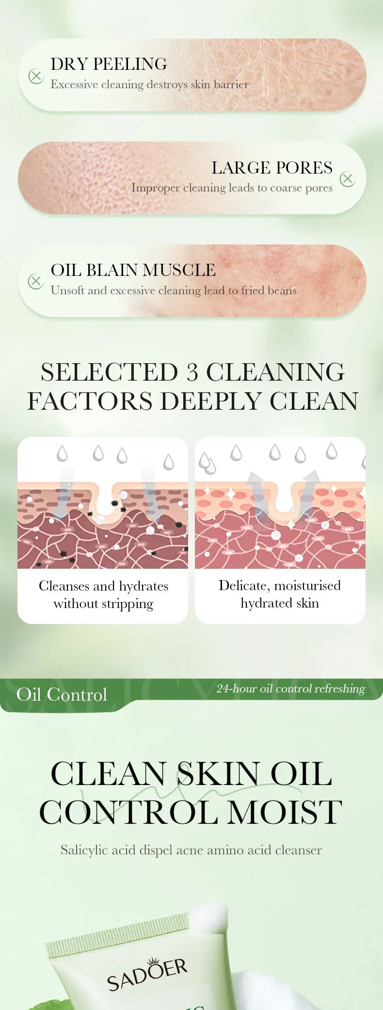 Salicylic Acid Facial Cleanser Face Wash Foam Face Cleanser Moisturizing Facial Cleansing Hydrating Skin Care Products
